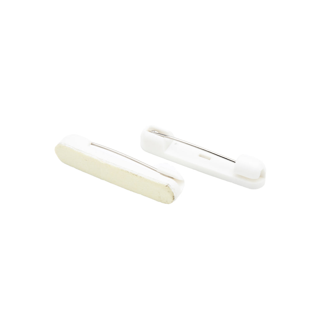 [909-PPS] 1.5'' White Plastic Bar Pin with Adhesive Backing (100/Pack)