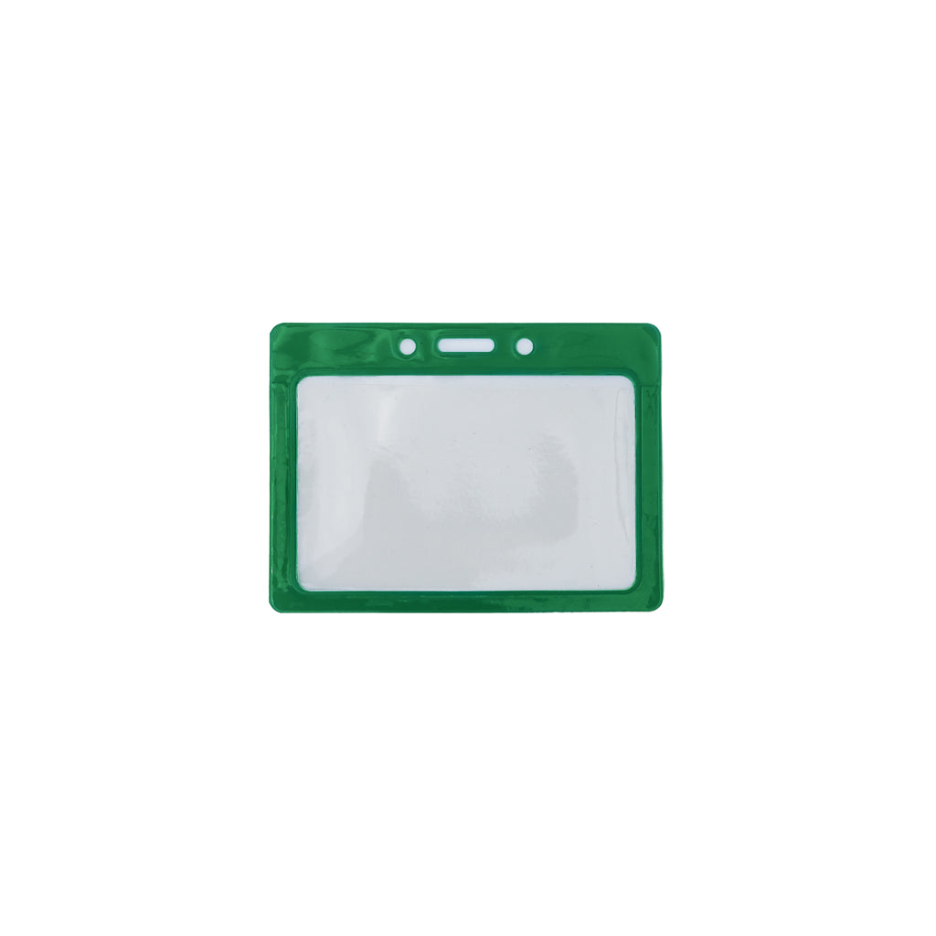 [H-81H] 3-1/2 x 2-1/8'' (89 x 54mm) Color Border Horizontal Clear Vinyl Holder with Slot & Chain Holes (50/Pack)